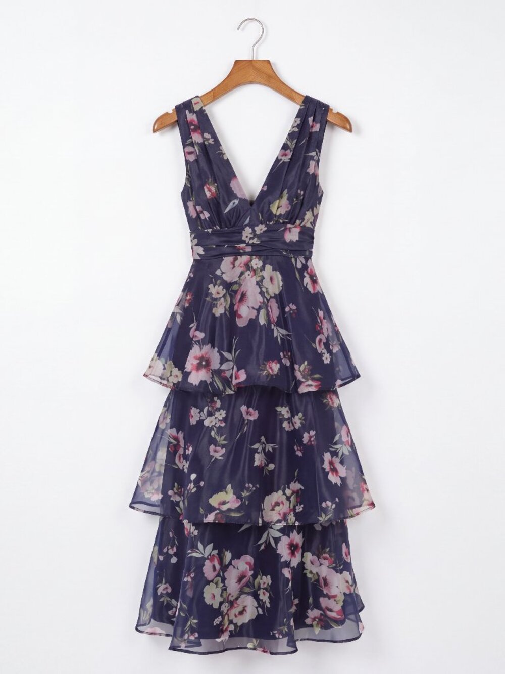 Lulus Molinetto Navy Blue Floral Organza Ruffled Tiered Maxi Dress NWT - Picture 8 of 11